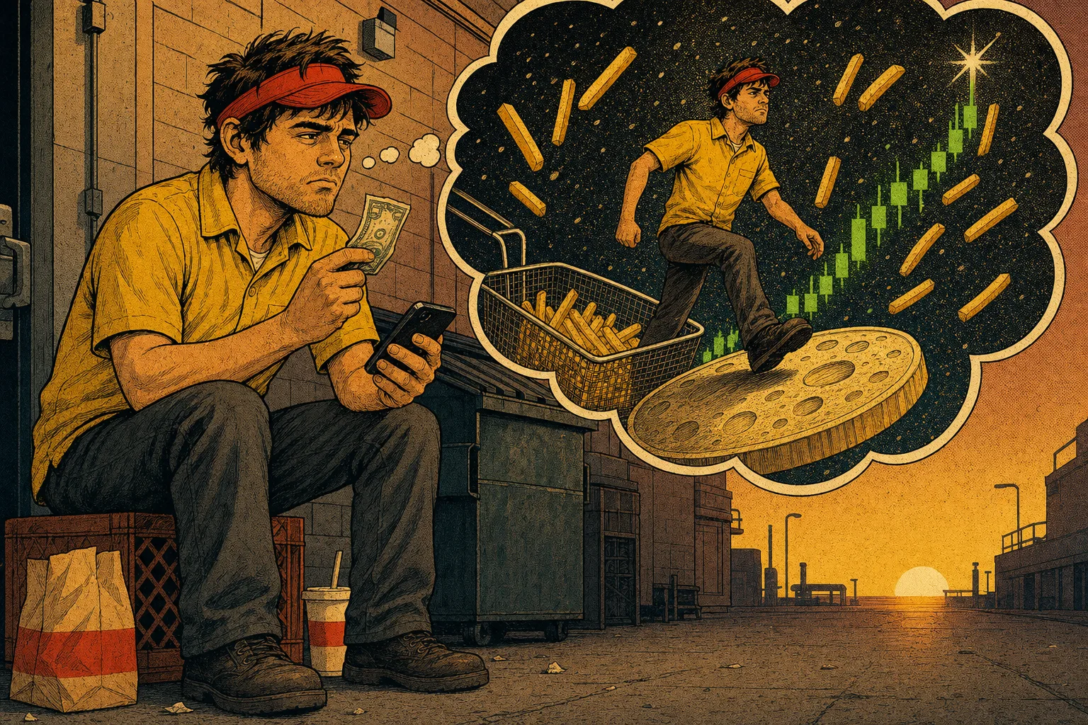 Mack on break imagining fries turning into a soaring green chart